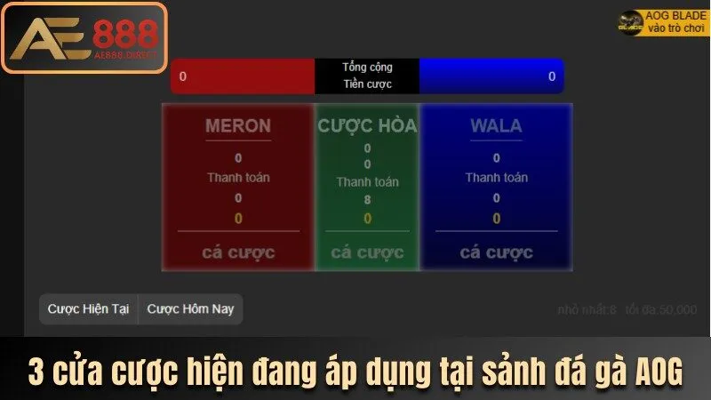 3 cửa cược chính đang được áp dụng tại nhà cái
