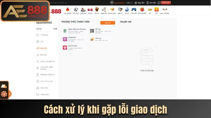 Cách xử lý khi gặp lỗi giao dịch