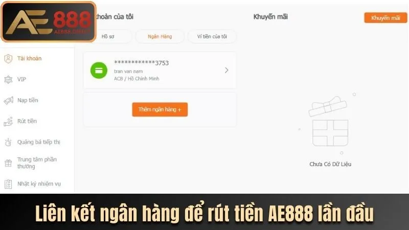 Liên kết ngân hàng để rút tiền AE888 lần đầu