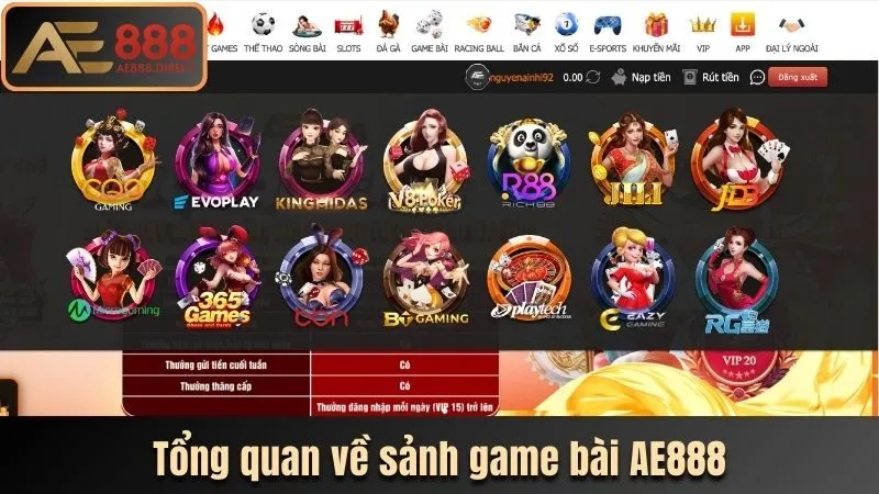 Tổng quan về sảnh game bài AE888